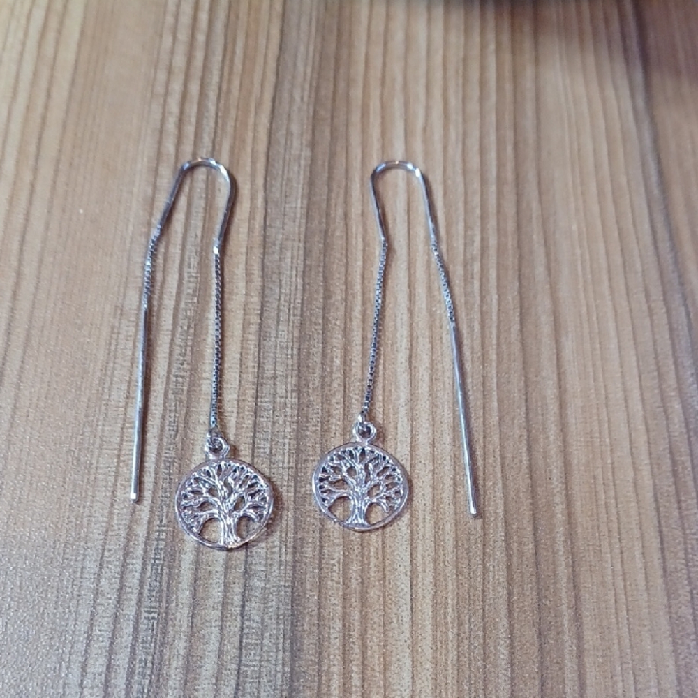 Elegant Silver Tree of Life Drop Earrings